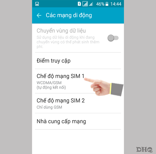 Chọn chế độ mạng Sim